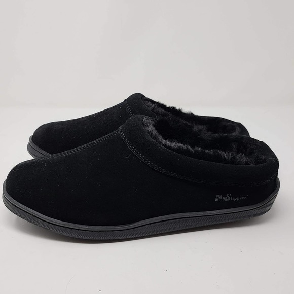MYSLIPPERS Slip On Black Suede Faux Fur Lining 74019-11 ‎ Men's Size 10 - Picture 5 of 14